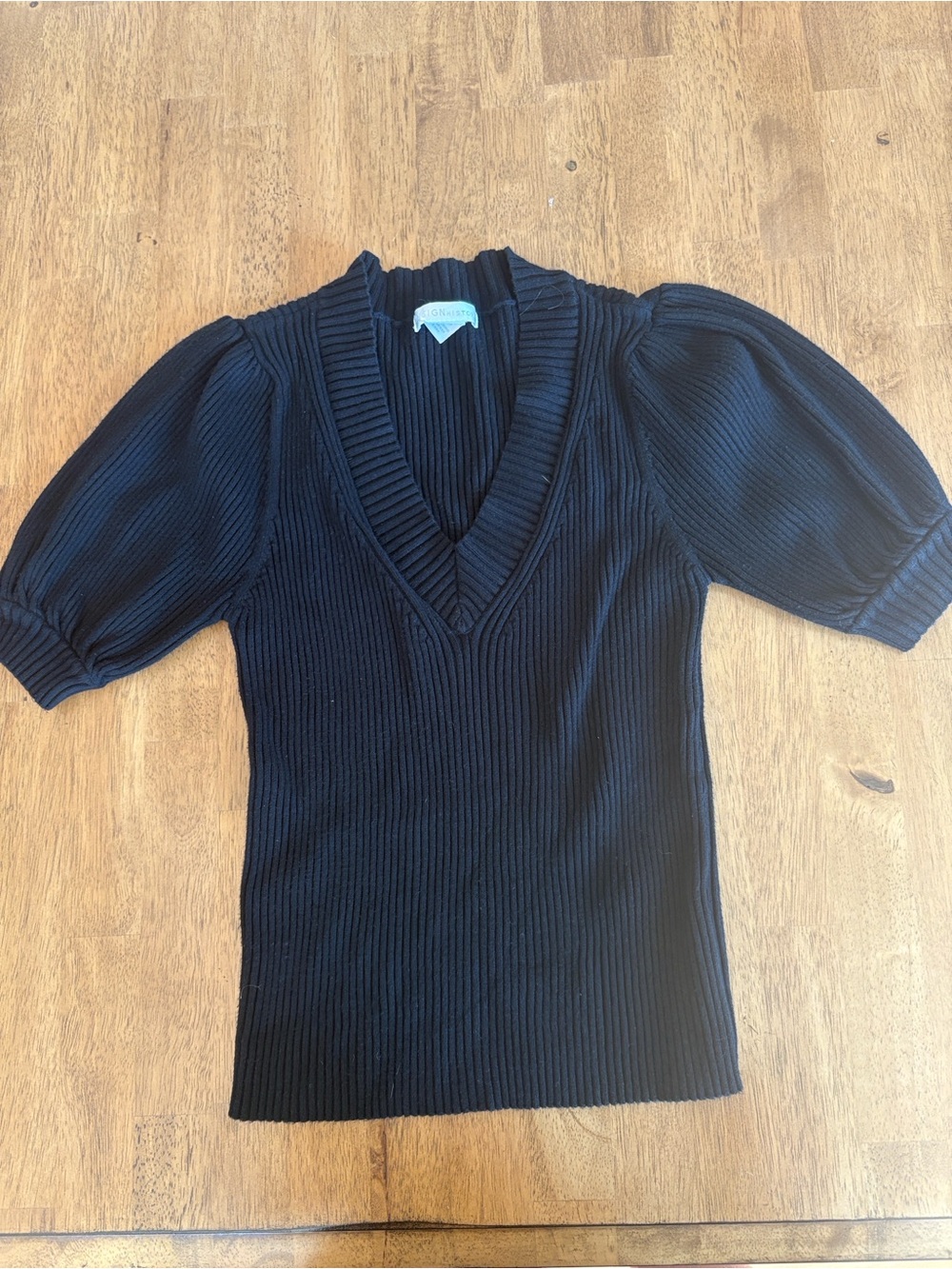 Design History Black Ribbed V-Neck Sweater Top